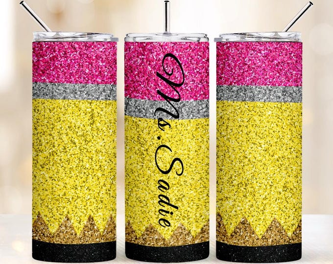Glitter Apple 20oz Skinny Tumbler with Straw - Personalized Back to School Teacher Gift & Appreciation Cup
