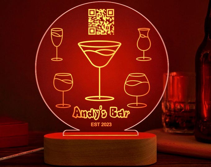 Wine Glass Light Personalized 7 Colors 3D Acrylic Lamp with QR Code – Unique Father's Day Gift