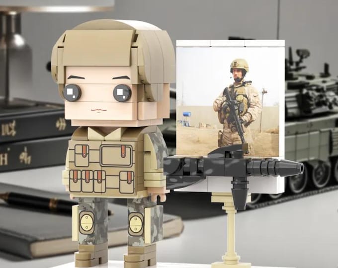 Soldier Brick Full Body Customized Figure with Photo - Personalized Gift for Birthday & Father’s Day - Unique Military Keepsake Toy