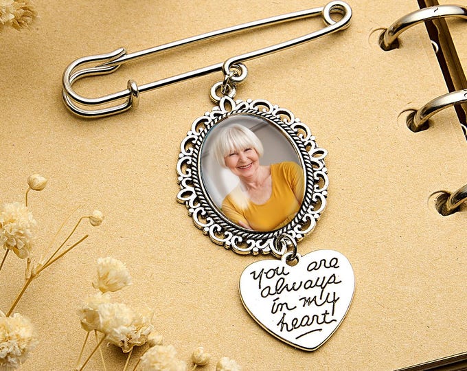 Wings Pin Brooch Personalized Angel Wings Wedding Bouquet Photo Charm Memorial Gift for Bride