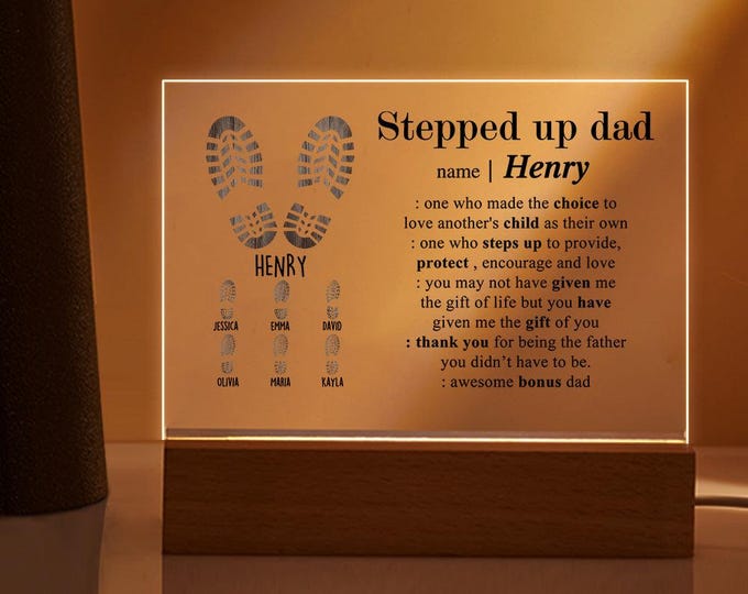 Step Father Lamp Custom Acrylic Night Light with Engraved Names – Personalized Gift for Dad & Family Keepsake