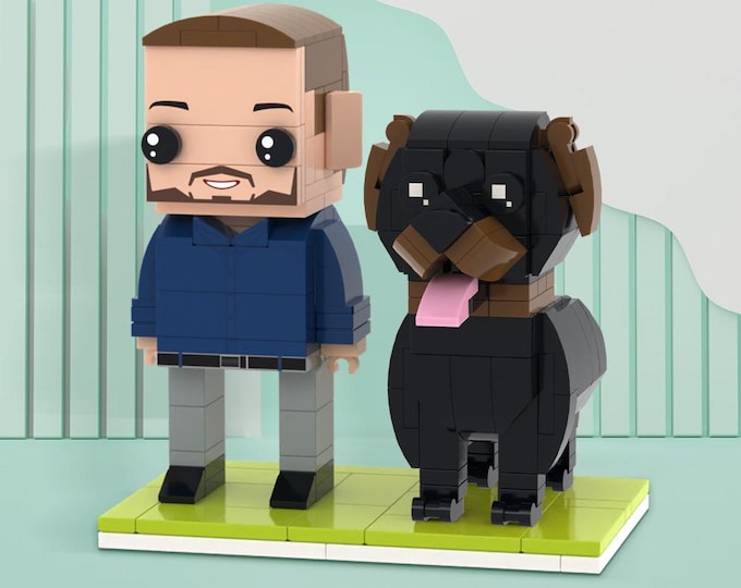 Figure with Dog - Personalized Block Toy Gift for Dog Lovers, Unique Pet Figurine for Collectors & Home Decor