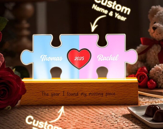 Name Puzzle LED Night Light - Personalized Couple Gifts for Lovers, Custom Illuminated Decor, Romantic Anniversary Gift