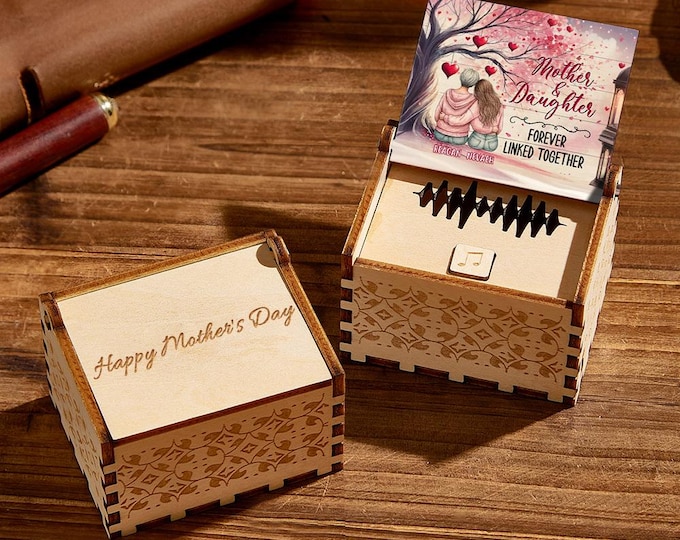 Wooden Music Box Personalized Custom Gift for Mother Keepsake Engraved Melody Birthday Anniversary Token