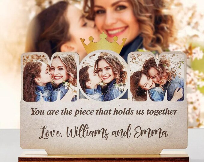 Photo Mom Sign Personalized Wooden Plaque Custom Mother's Day Gift with Photo Keepsake for Mom Home Decor