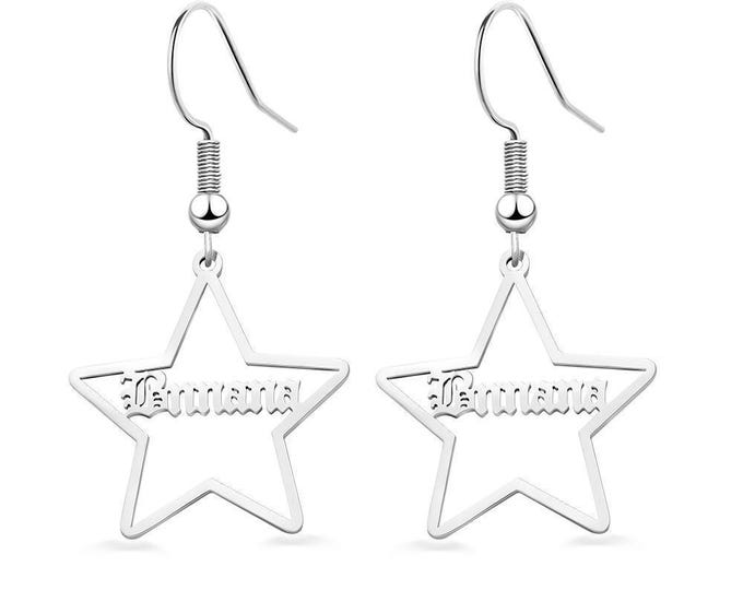 Custom Engraved Name Earrings | Stainless Steel Star-shaped Jewelry Gift for Her & Personalized Accessory