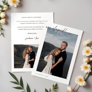 パーソナライズされた駆け落ちカード、発表カード、結婚式とアフターパーティーの招待状、親密なお祝いのためのユニークな記念品