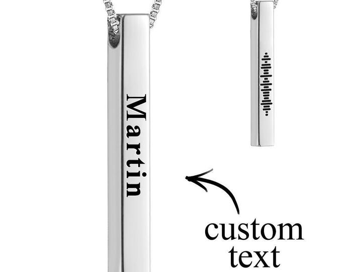 Bar Necklace Engraved Vertical 3D Music Code Pendant Personalized Scannable Gift for Music Lovers