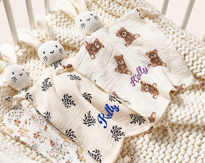Soft Sleeping Dolls - Personalized Soothe Towel Bibs, Embroidered Name Gift for Baby, Cozy & Cute Nursery Decor