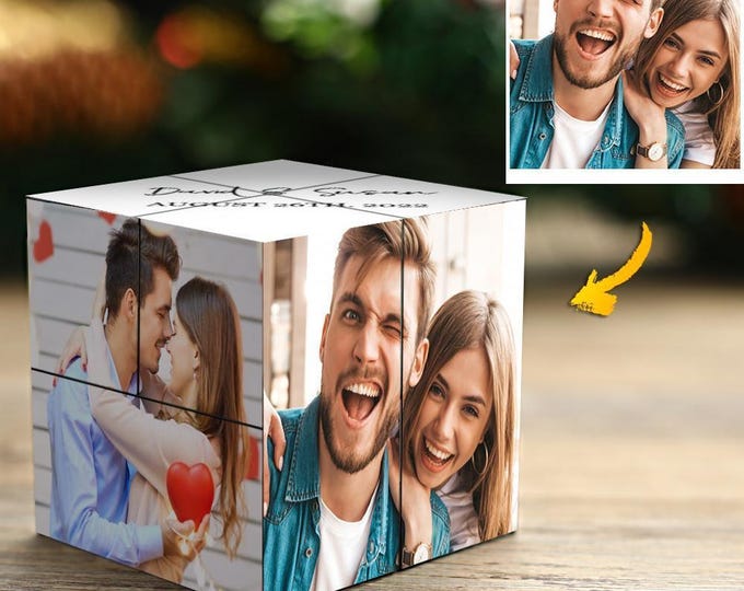 Cube Photo Frame - Custom Multi Photo Mr and Mrs Wedding Magic Cube 7x7x7cm - Unique Keepsake Gift for Newlyweds