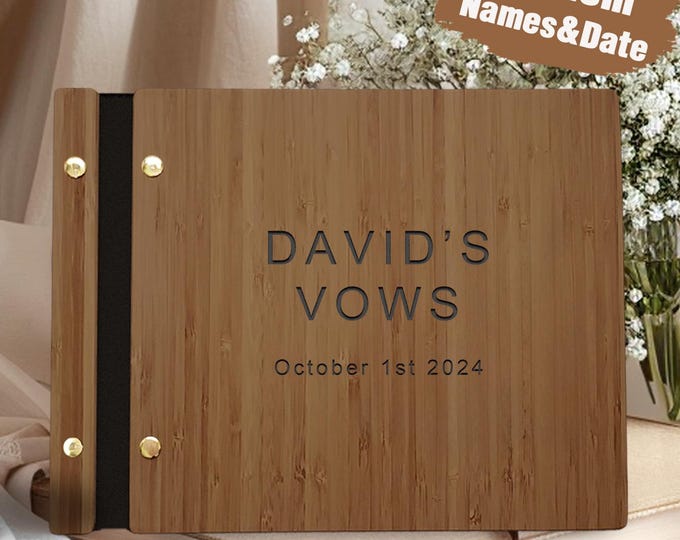 Wooden Vow Book - Custom Engraved Wedding Guest Book, Personalized Keepsake for Couples, Rustic Wedding Decor & Memories