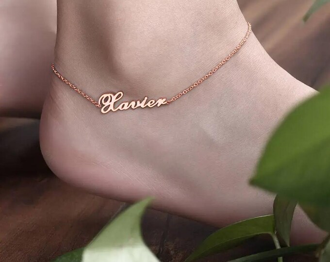 Custom Anklet Rose Color - Sterling Silver or Stainless Steel Silver Name Anklet for Personalized Gifts, Adjustable Women's Accessories
