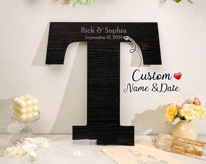 Wooden Name Sign Custom Black Wedding Guest Book Alternative Personalized Letter Decor Unique Keepsake Gift