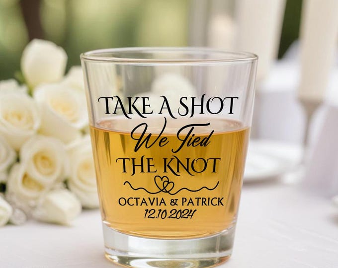 We Tied the Knot Personalized Shot Glasses Set of 2 - Bachelor Party Wedding Gift, Custom Name Take A Shot Glasses