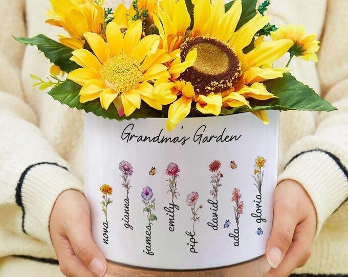 Ceramic Flower Pot Personalized with Birth Flower & Name – Custom Planter Gift for Mothers, Friends, and Garden Lovers