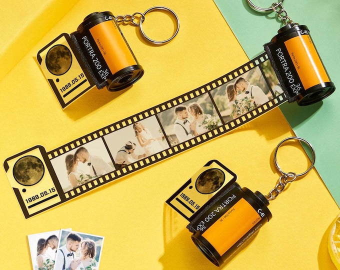 Film Roll Keychain Personalized Moon Phase Birth Date Custom Photo Gift for Him & Her Unique Keepsake