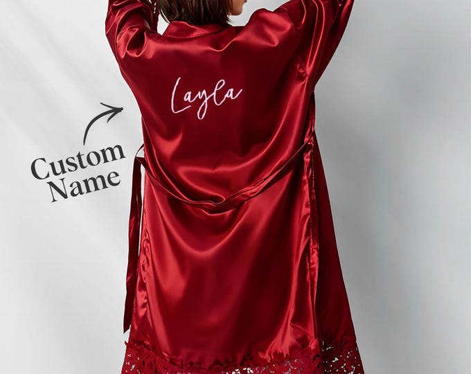 Bridesmaid Robe Personalized Embroidered Wedding Robes for Bride & Bridesmaids Getting Ready Outfits Satin Kimono Gift