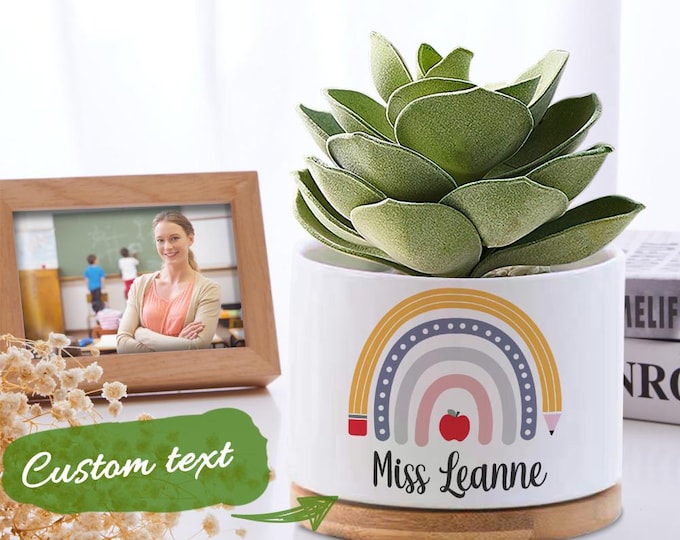 Rainbow Planter - Personalized Teacher Flower Pot, Perfect Back to School Gift for Educators, Customizable Design, Floral Decor