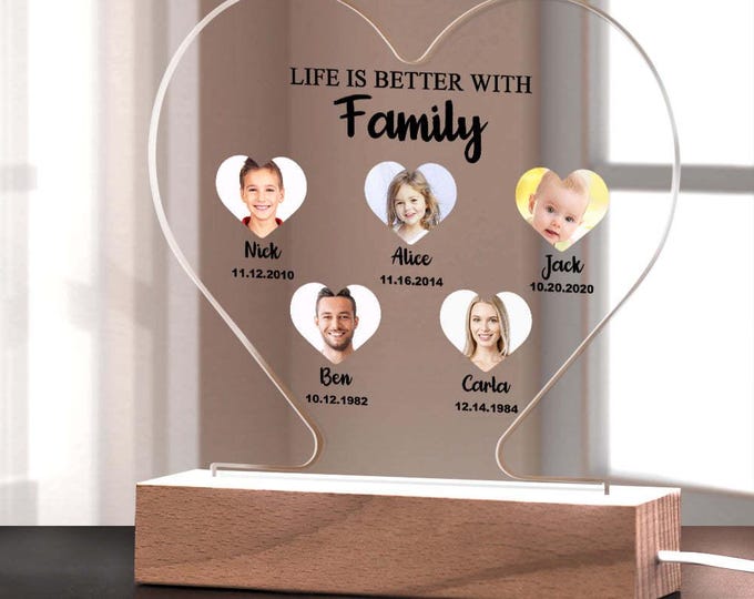 Heart Night Light | Custom Photo LED Lamp | Personalized Gift for Kids or Adults | Unique Home Decor, Bedroom & Nursery Lighting