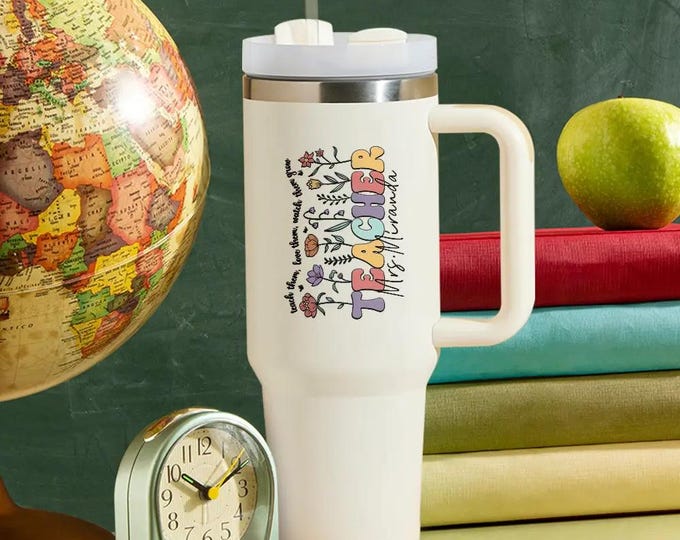 Teacher 40oz Tumbler Personalized School Gift for Teachers, Custom Insulated Cup with Durable Lid & Straw, Teacher Appreciation Present