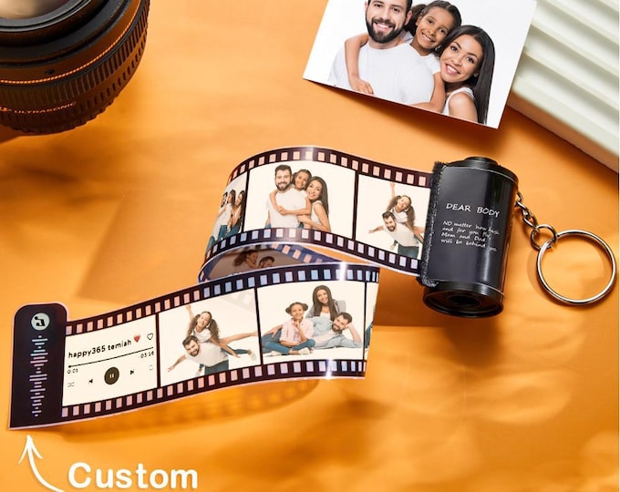 Film Roll Keychain with Custom Photo & Scannable Music Code - Creative Couple Gift, Unique Personalized Keepsake