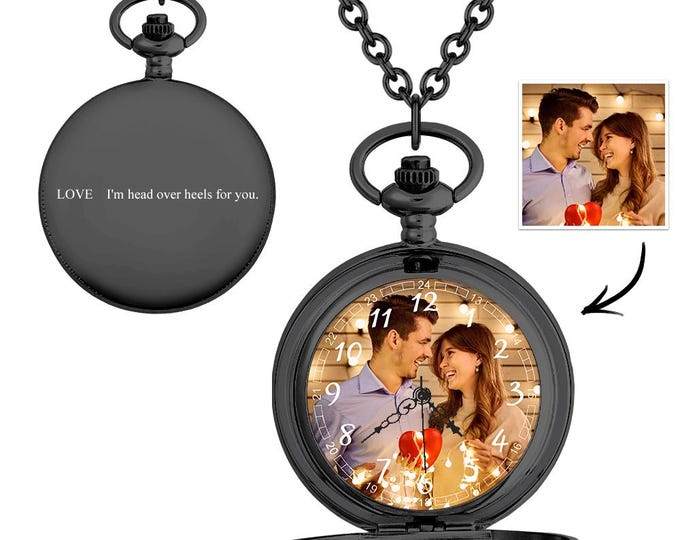 Custom Photo Pocket Watch Personalized Engraved Gift for Men & Women – Unique Keepsake and Vintage Style Timepiece