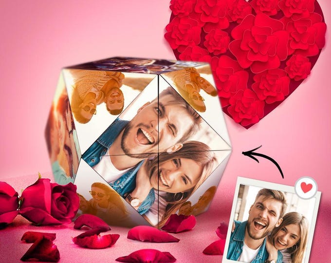 Photo Cube Ring Box - Custom Magic Cube Gift, Rhombic Keepsake for Weddings & Engagements, Unique Personalized Jewelry Box