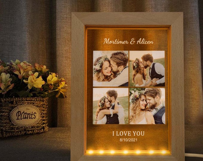 Custom Collage Photo Frame with  Name & Date Anniversary Gifts with LED Lights, Personalized Collage Display, Unique Keepsake