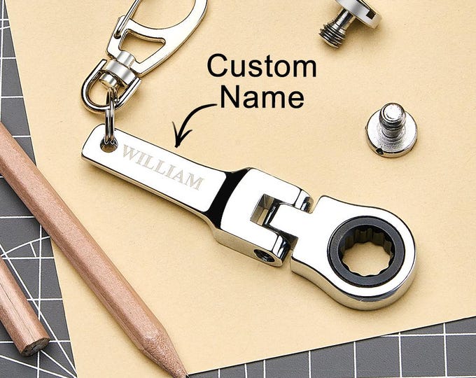 Personalized Ratchet Wrench Keychain with Engraving Keychain Mini Hardware Tool Gifts for Him