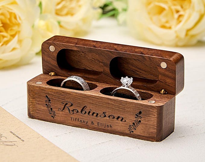 Rings Bearer Box - Personalized Engraved Wood for Wedding Proposal Gift, Custom Couple Keepsake, Unique Bridal Accessory