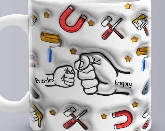 Mug for Papa - Personalized 3D Inflated Design - Unique Father's Day Gift, Custom Fist Bump Mug, Perfect for Dad