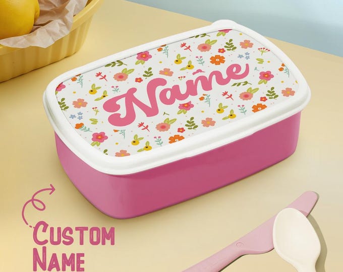 Lunch Box with Name Personalized Cute Kids Lunchbox Colourful Flowers Birthday Gift for Children Durable and Fun Snack Container
