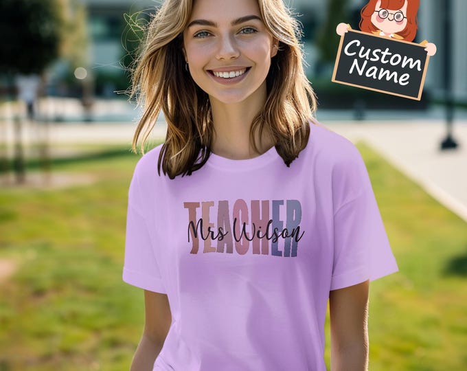 Teacher T-Shirt | Personalized Custom Name Shirt | Back to School Gifts for Educators & First Grade Teacher Gift