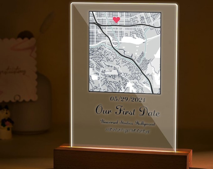 Acrylic Map Plaque Night Light | Personalized with Text & Date | Unique Home Decor Gift | Custom Map Artwork