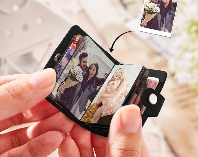 Leather Keychain Personalized Photo Album Keyring with Custom Photo Arrangement Unique Gift for Men & Women
