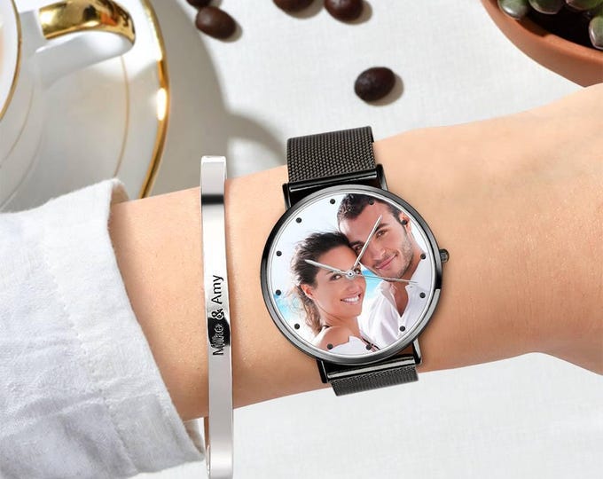Photo Watch Custom Engraved Unisex Alloy Strap 36mm 40mm Personalized Gift Durable Stylish Wristwatch