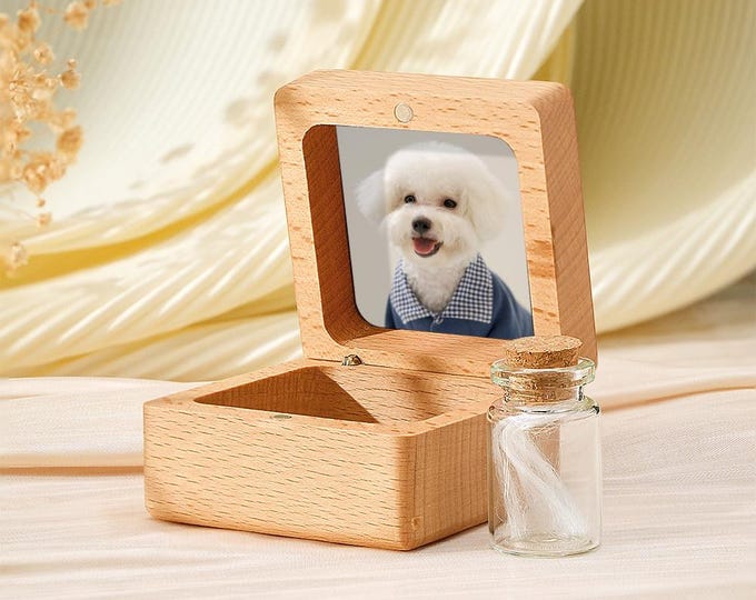 Wooden Keepsake Box Personalized Pet Fur Memorial Gift for Loss of Pet, Custom Pet Owner Tribute, Handcrafted Memory Box