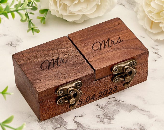 Double Ring Boxes - Custom Personalized Wood Ring Bearer Box, Unique Wedding Keepsake, Rustic Bridal Accessory, Gift for Couples