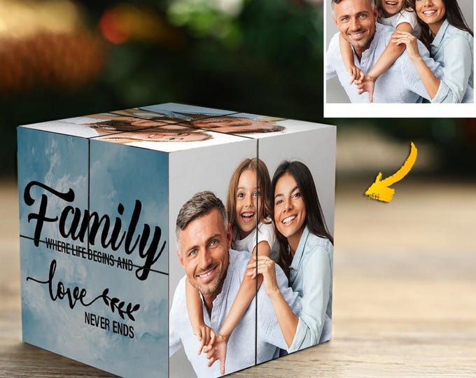 Custom Photo Cube: Multi Photo Frame Gifts for Family - Together We Make a Family Magic Cube, Unique Keepsake Decor