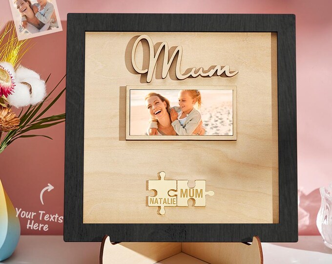 Photo Engraved Custom Wooden Puzzle Ornament - Mother's Day Gift, Personalized Keepsake Commemorative Puzzle Piece
