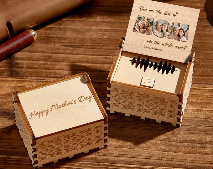 Photo Music Box Personalized Wooden Custom Best Mom Gift for Mother Birthday Anniversary Keepsake