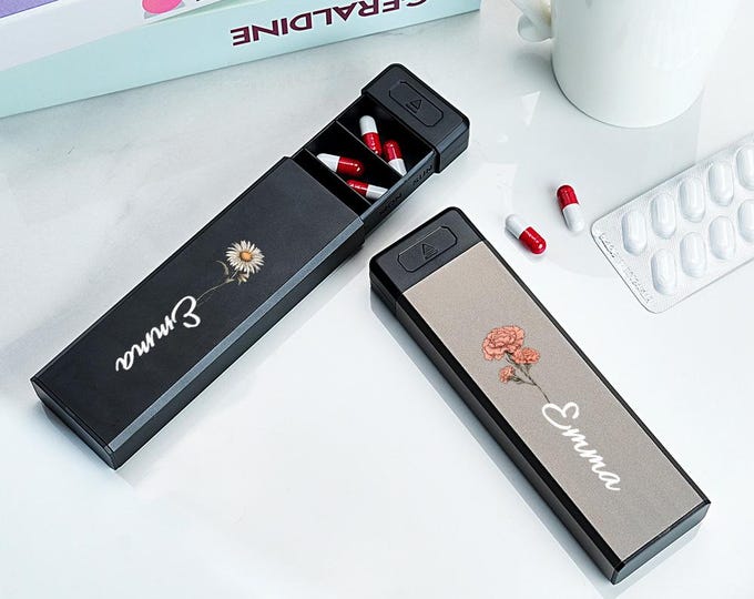 Pill Organizer - Personalized Weekly Magnet with Name & Birth Flower - 7-Day Pill Box Gift for Loved Ones