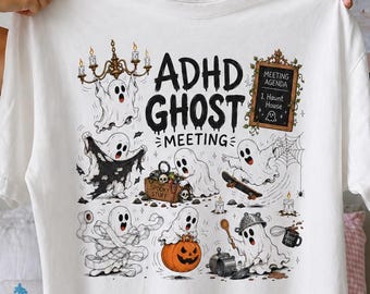 ADHD Ghost Meeting PNG SVG, Funny Halloween Ghost Clipart, Spooky Mental Health Humor Design, Cute Ghost Digital Download