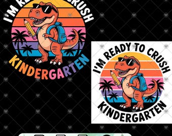 Back To School PNG Bundle: T-Rex Kindergarten Design (Digital Download, SVG, PDF)