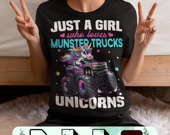 Girl Loves Monster Trucks Unicorns Clipart (png, svg, pdf, ai)