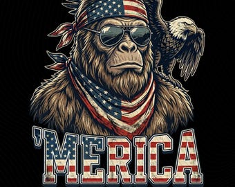 Merica Gorilla PNG: Patriotic Monkey, American Flag Eagle (Digital Download)