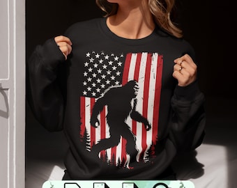 Retro Bigfoot 4th of July PNG SVG PDF: American Flag Design (Digital Download)