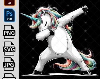 Dabbing Unicorn Clipart, Funny Unicorn Design (png, svg, pdf, jpg)