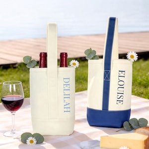 Bolsa de lona para vino con monograma bordado personalizado, bolsa reutilizable de lona para botellas de vino, recuerdo para despedida de soltera, bolsa para bourbon, regalos para padrinos de boda