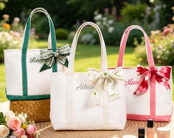Personalized Canvas Tote Bag with Zipper, Personalised LOGO tote bag, name tote bag, Embroidered with initials custom tote, Wedding Gift Bag